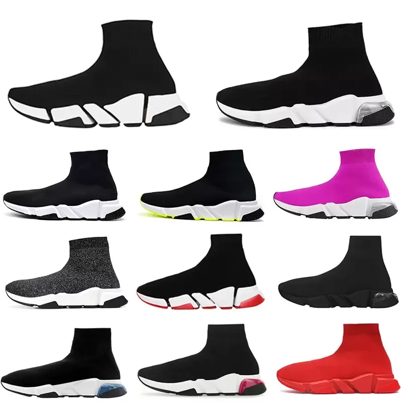 Tasarımcı Paris Çorap Ayakkabıları Erkek Kadınlar Orijinal Hız Eğitmeni Sıradan Slip-On Black Beyaz Kırmızı Yeşil Eğitmeci Spor Spor ayakkabıları EUR 36-45 EUR YÜRÜYÜŞÜ