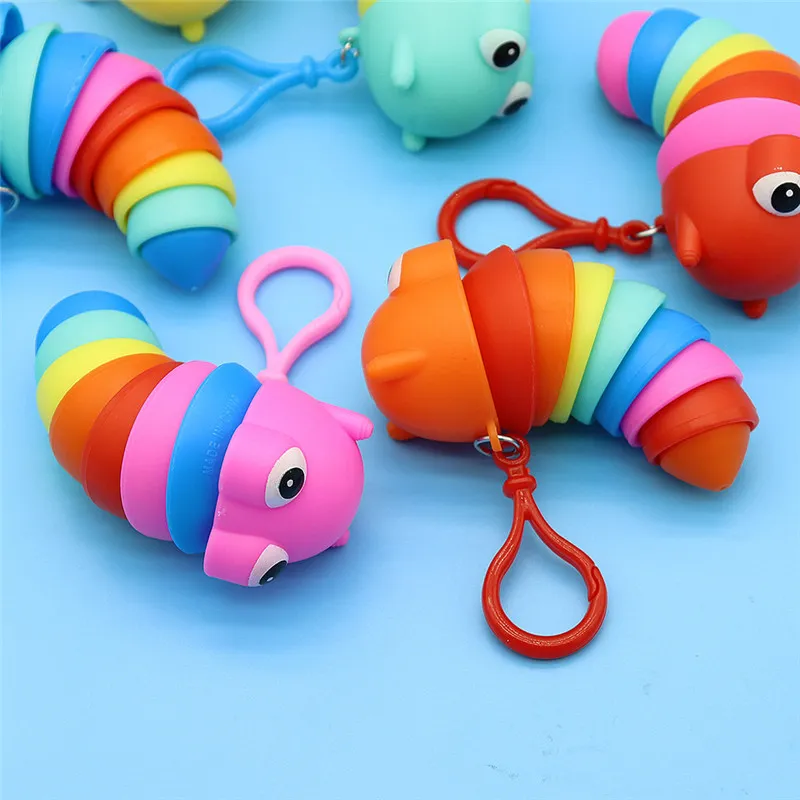 Cute Fidget Slug Toy Articulated Flexible 3D Slug Keychain Joints Curled Relieve Stress Toys For Children Aldult FREE bY Epack Y03