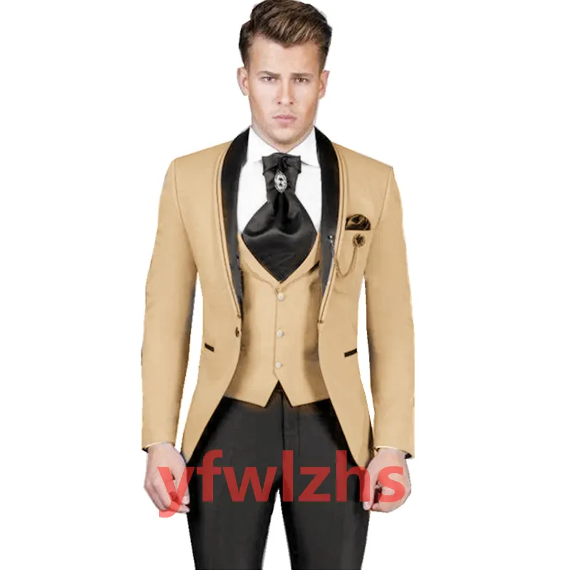 Guapo One Button Suits Man's Shawl Lapel Groom Tuxedos Groomsmen Boda/Prom/Cena Man Blazer Chaqueta Pantalones Vada de chaleco N054