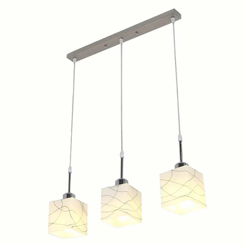 Dining Room Glass Pendant Lamp Square Cube Shade Modern Delineated Kitchen Hanging Light