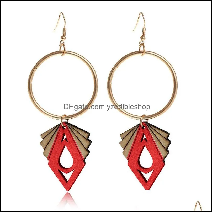 Earring Jewelry Printing Geometric Colorful Eardrop Afro Wooden Earrings Fashion Wood Statement Hoop Earrings For Women Lady