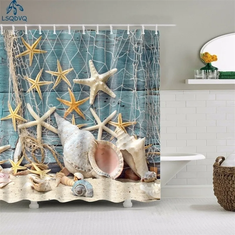 Приморские живописные пляжные ракушки для душа занавески для ванной комнаты Frabic Водонепроницаемая полиэфирная ванна для 180x180см Y200108