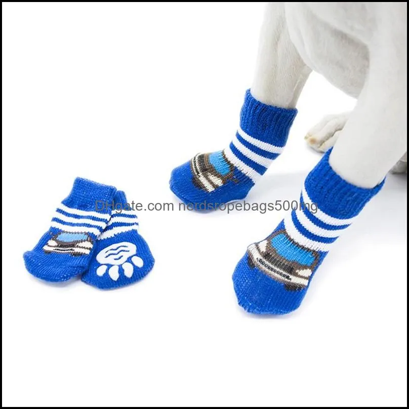 4pcs/lot Winter Warm Pet Dog Socks Fashion Anti-Slip Dog Boots For Small Puppy and Large Dog 27 S2