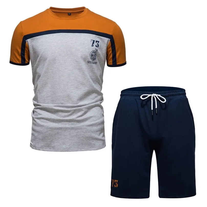 Aiopeson T -shirt en shorts sets voor mannen katoen casual gym sportieve outdoor hardlopen sportkleding sets tracksuit mannen zomerse kleding 220622