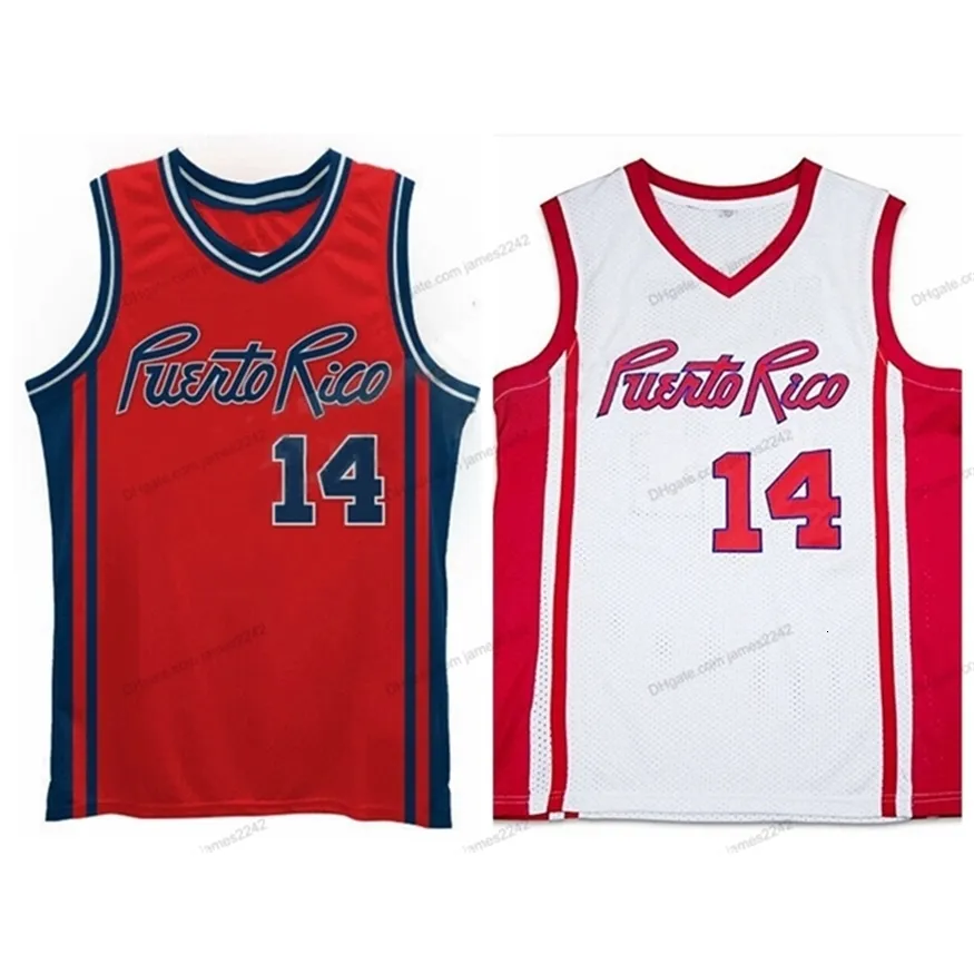 Nikivip Custom Movie Del Toro Benny Dalmau # 14 Puerto Rico Basketball Jersey Cousu Blanc Rouge S-4XL Nom Et Numéro Top Qualité