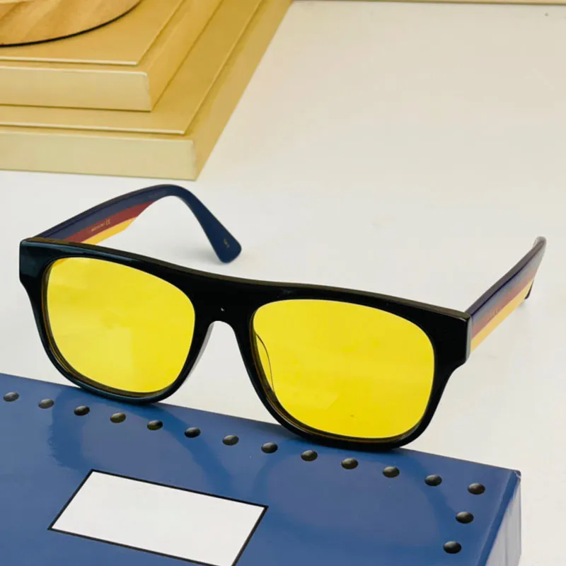 occhiali da sole firmati da uomo 0341S Occhiali da sole Eyewear Design vintage Montature rettangolari Lenti gialle Aste a righe uomo Guida Outdoor UV400 con custodia