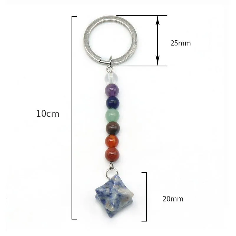 Natural Crystal Keychain Pendant 7 Chakra Stone Tassel Keychain Luggage Decoration Key Chain Keyring