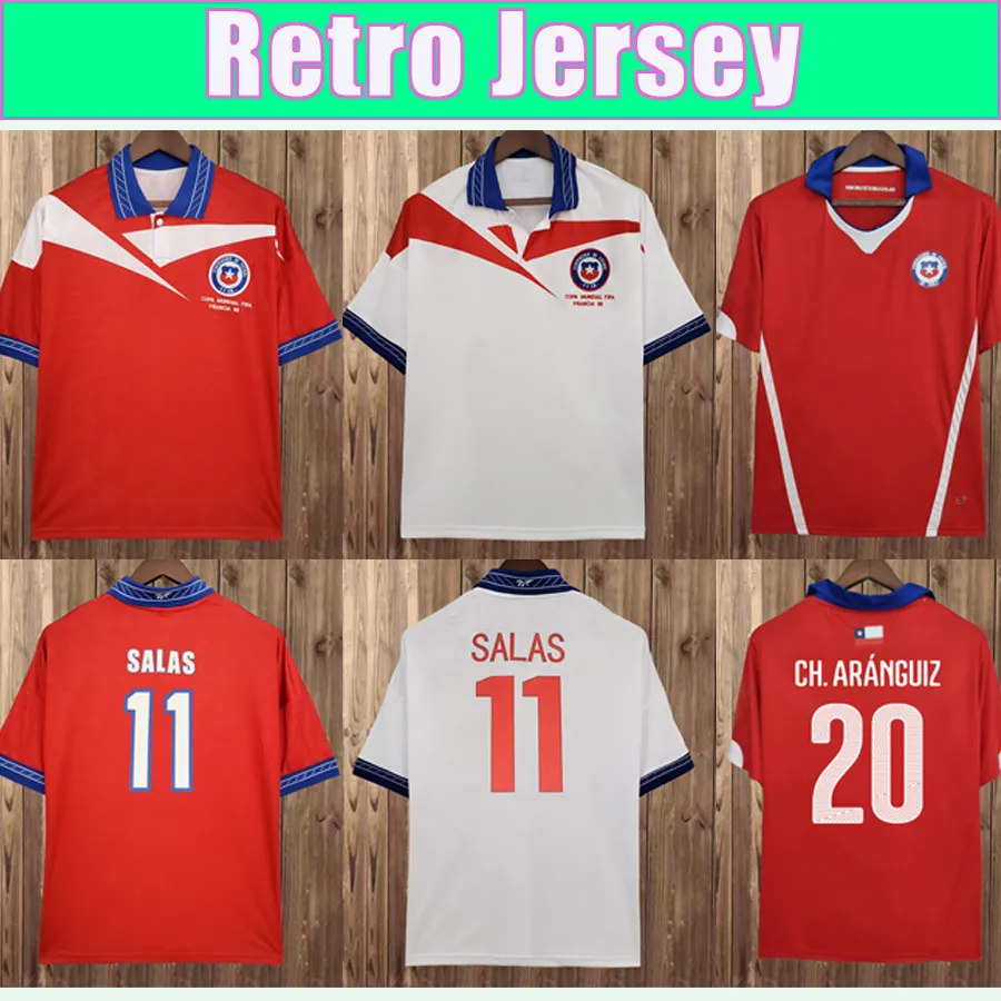 1997 1998 Chile Retro Soccer Jerseys Salas Zamorano Vargas Ch. Aranguiz David 2014 Hem Away White Short Sleeve Football Shirt Långa ärmar uniformer