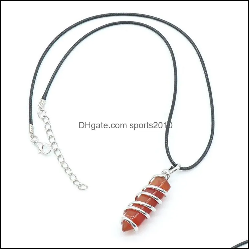 natural crystal stone agate spiral wire hexagon pendant necklace 7 chakra amethyst rose quartz necklaces women jewelr sports2010