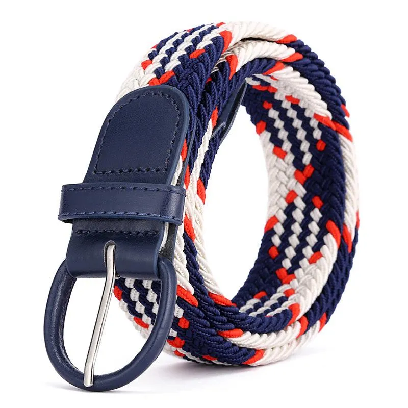 Belts Men Women Elastic Stretch Waist Belt Canvas Braided Woven Leather Wide 3.5cm Metal Men's BeltsBelts