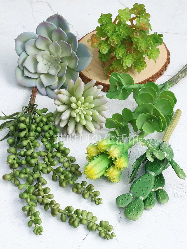 Decorative Flowers & Wreaths Artificial Succulent Plant Cactus Green Flower Wall Indoor Landscaping Home Decorations CombinationDecorative