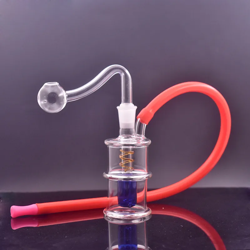 Small Glass Bong Hookahs Mini Bottle Beaker Bongs Inline Matrix Birdcage Perc Classical Smoking Water Pipes with 10mm Male Glass Oil Burner Pipe and Hose