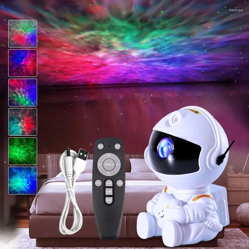 Nachtlichter Astronaut Star Projector Galaxy LED Light 360 ° Nebel Fernbedienungsgeschenk für Kinder Hauszimmer Dezornlicht Lichter Nacht