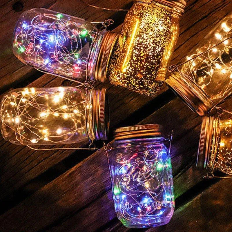 Strings Fairy Light String for Mason Jar Solar Wkładka Wkład Wodoodporne Wodoodporne Dekor Garden Decor Christmas Party Garlandled LED