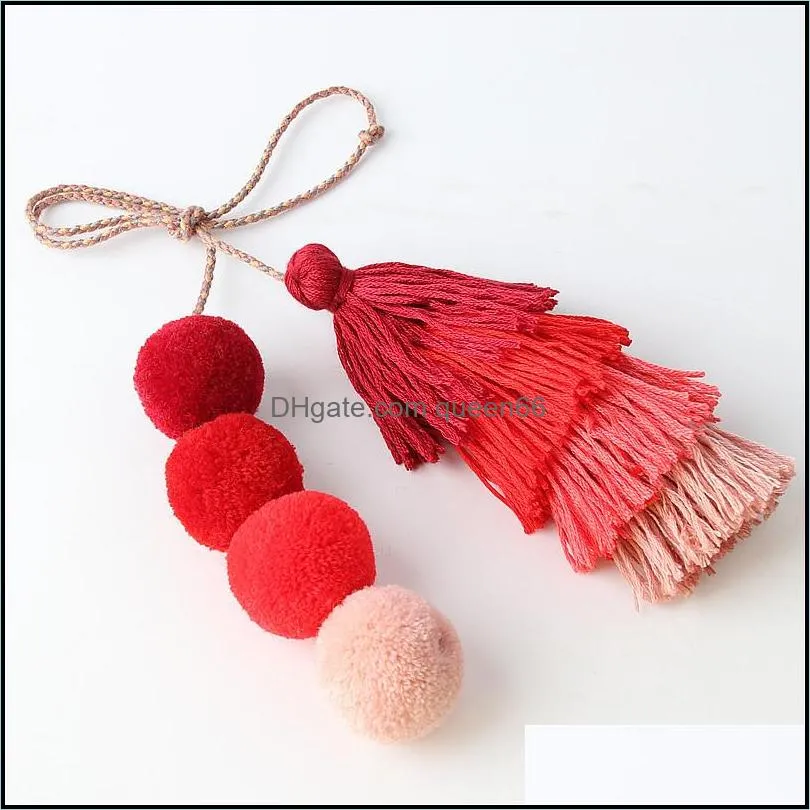 cute pompom tassel accessories keychain boho bag charm pendant keyring for women purse handbag decor y439z