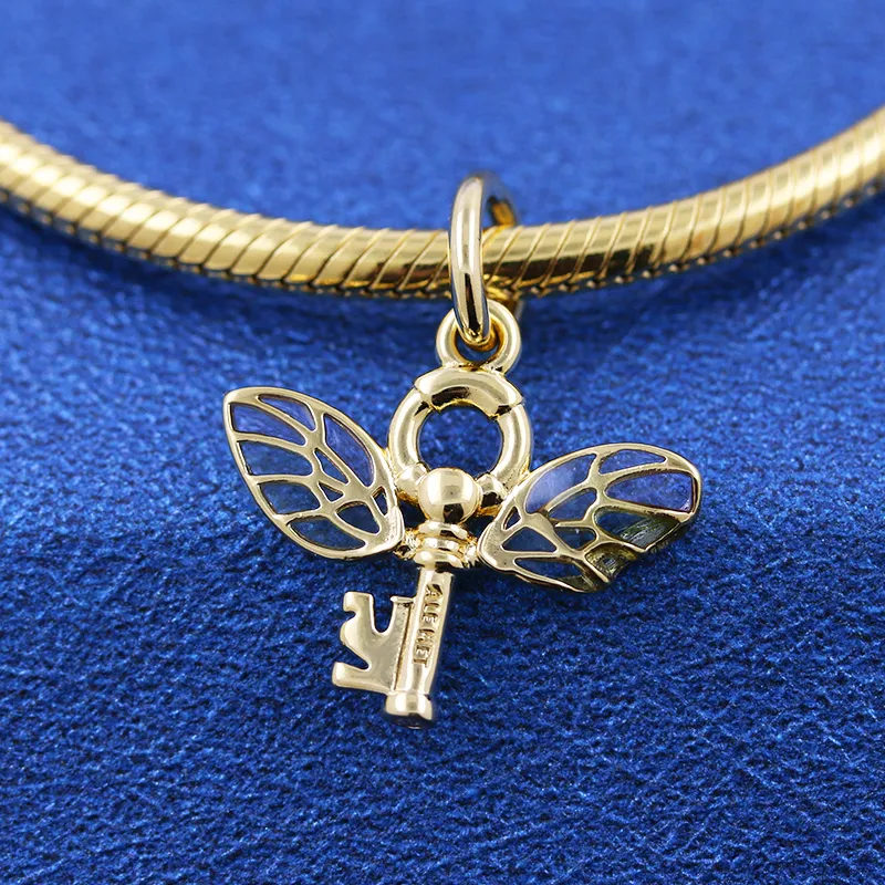 Shine Gold Metal Plated Klucz, który może latać Dangle Wisiorek Charm Koralik dla European Pandora Biżuteria urok Bransoletki