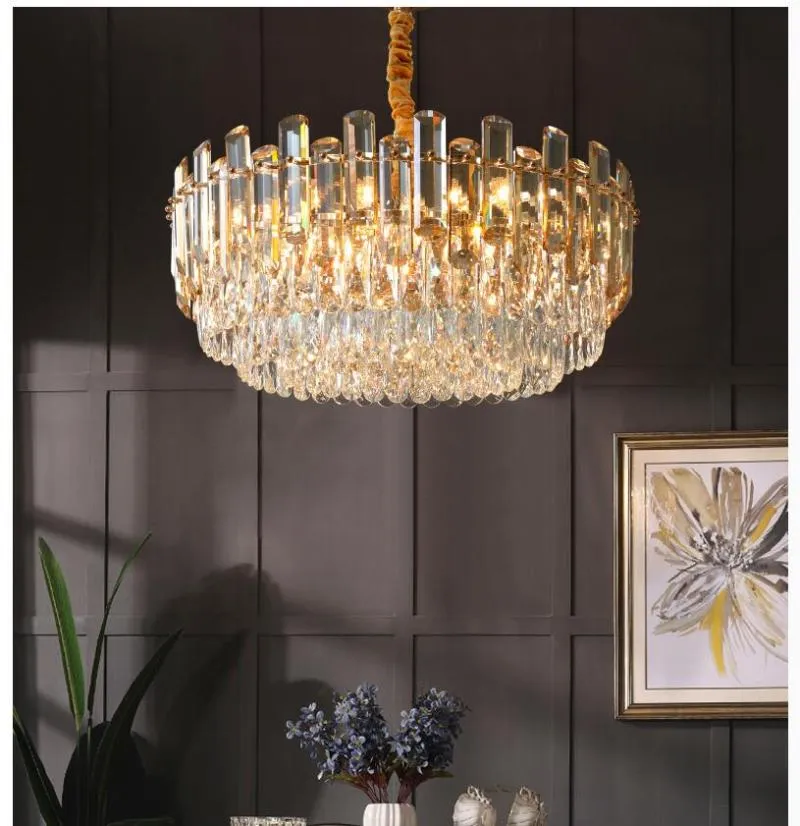 Hanger lampen Noordse moderne kristallen verlichting Amber Hanglamp Trap Trap Dining Room K9 Shade Luminaire Suspendu Lamppendant