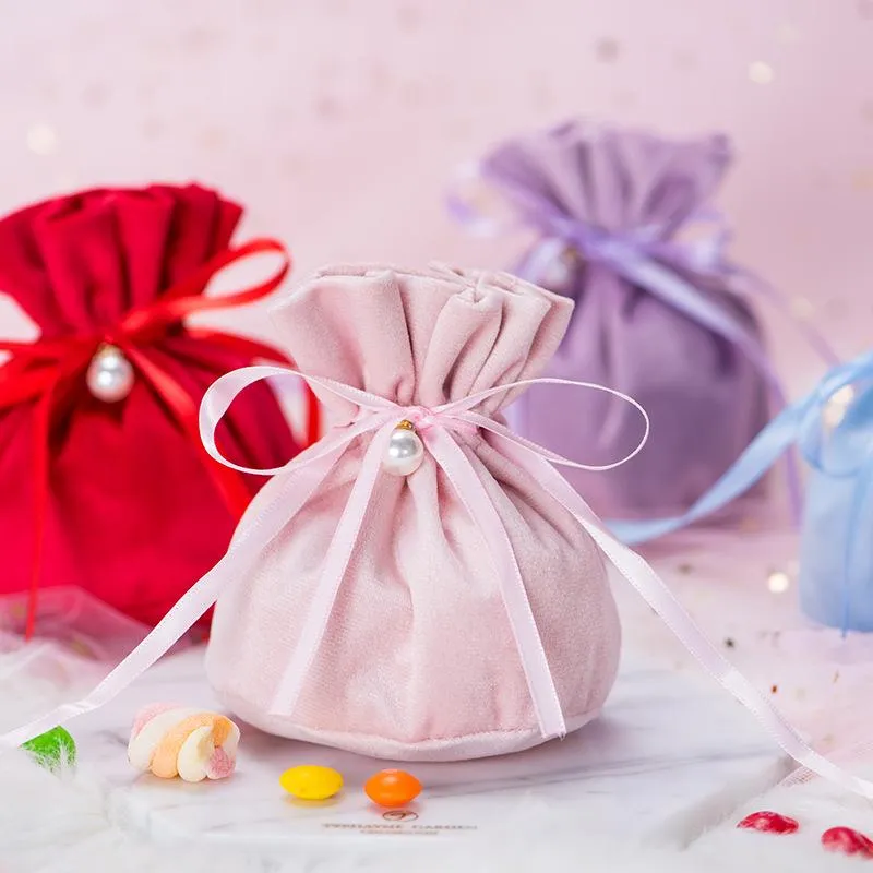 12*9cm Multifunction Jewelry Gift Bag Drawstring Sweet Candy Pouch Velvet Drawstring Bags Baby Shower Accessories Wedding Favors