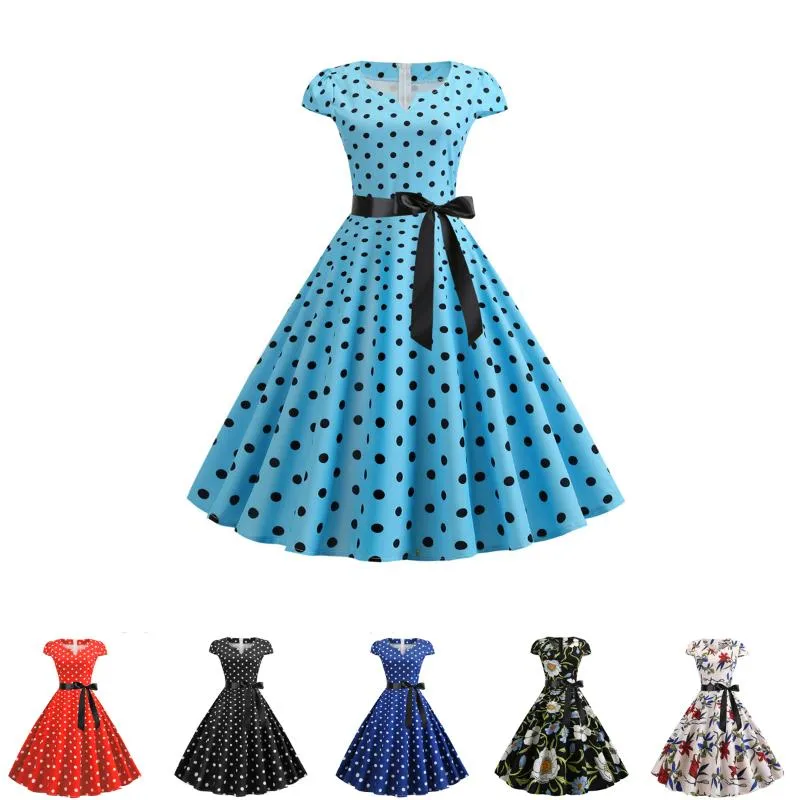 Robes de soirée Robe Femmes Vintage À Pois D'été Plus La Taille Pin Up Imprimer Rétro Années 50 Années 60 Rockabilly Robe D'été Vestidos A-LineParty