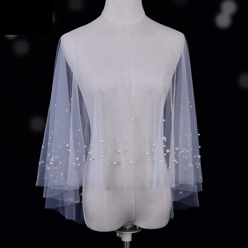 웨딩 드레스를위한 고급 케이프 랩 랩 숄 진주 신부 목도 흰색 이브닝 재킷 여성