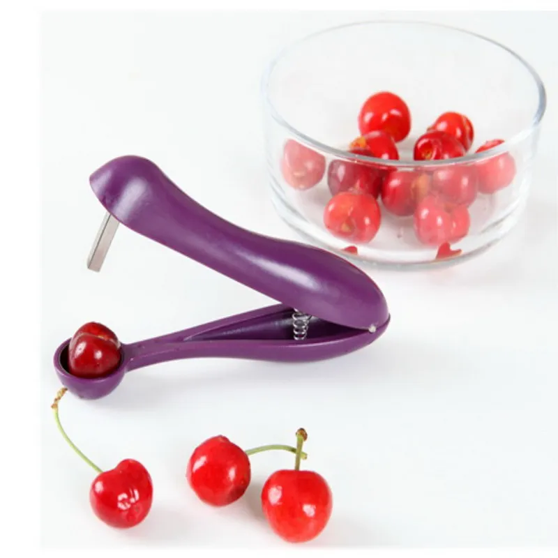 Multifunction Fruit Tools Plastic Cherry Corer Red Date Jujube Corers Clip Multi Functional Seed Remover Card Packing Purple