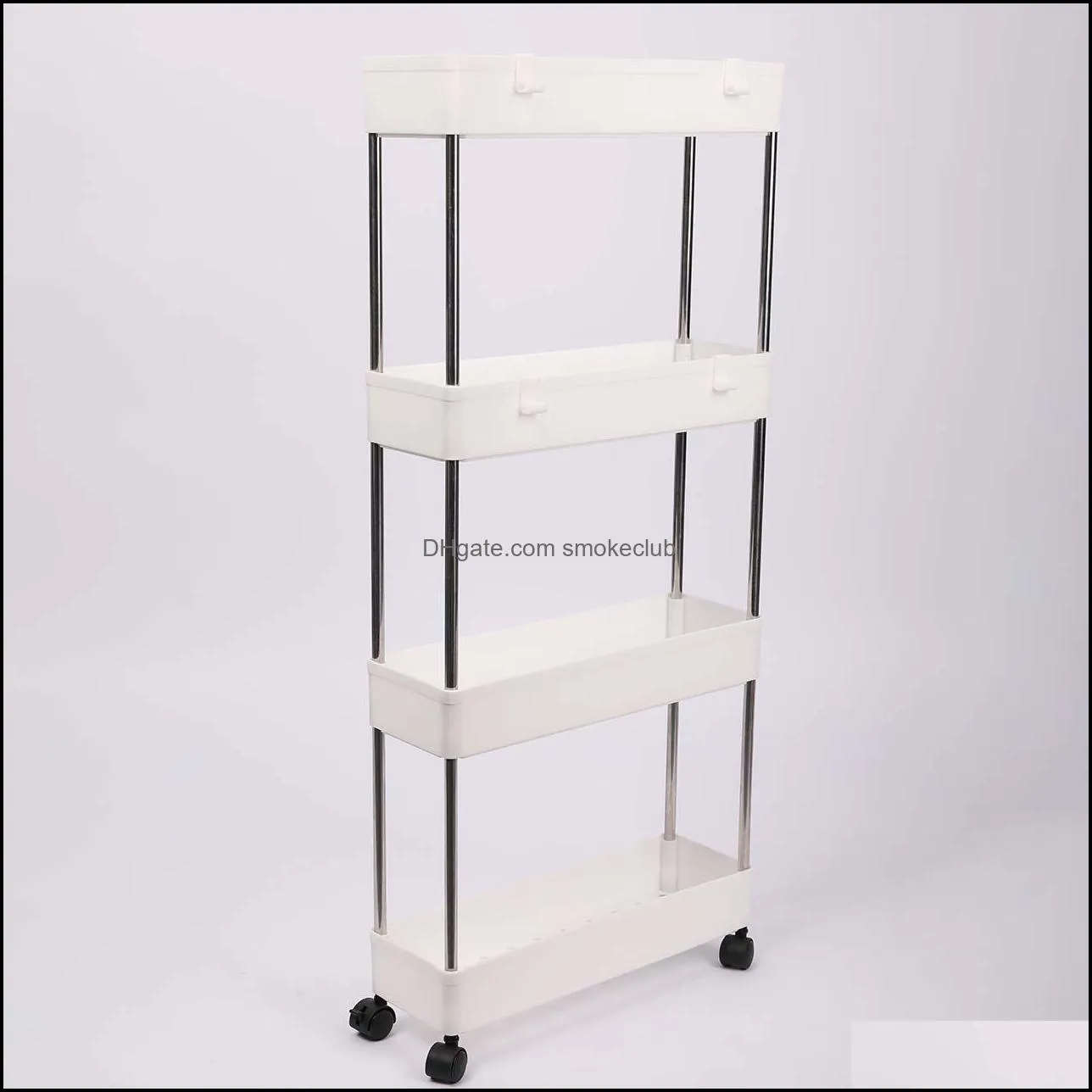 4 Tier Slim Set Storage Cart Mobile Shelving Unit Organizer Slide Out Storage Rolling for Kitchen Bathroom Laundry Narrow Places, Plastic & Stainless