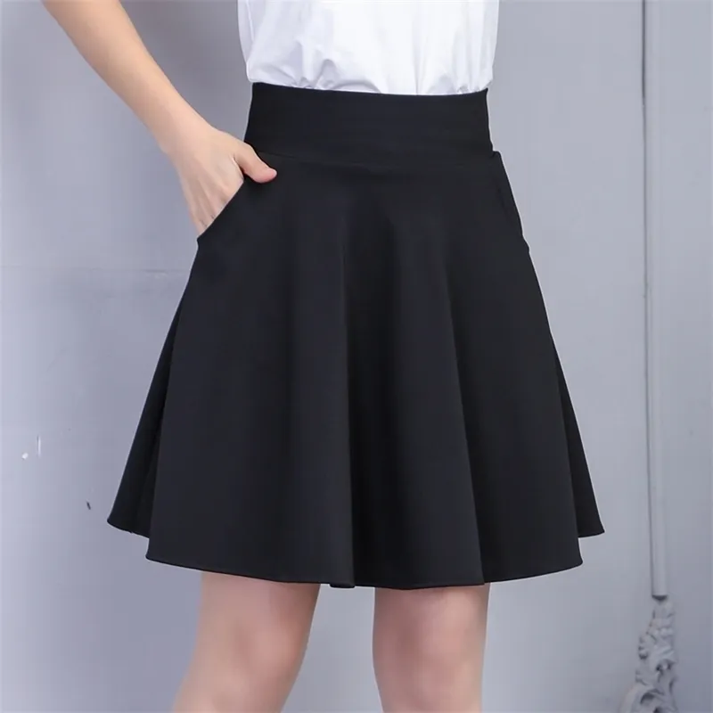 Spring & Autumn Women Pleated Skirt Korean Slim Sexy Solid Color Oblique Pocket Elastic High Waist Skirt Black Mini Skirt 210306