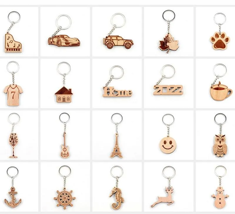 Personality Laser Engraved Wooden Keychain Party Favor Cup Animal Musical Instruments Shape Keyring Tag Gift Customise