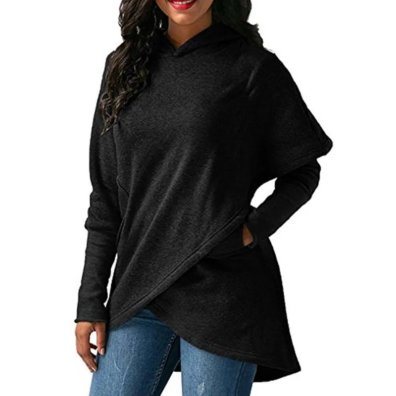 Women's Hoodies & Sweatshirts YL Brand Womens Hoodie Long Sleeve Hooded Asymmetrical Hem Wrap Solid Casual And Loose Fit Sweatshirt Outwear