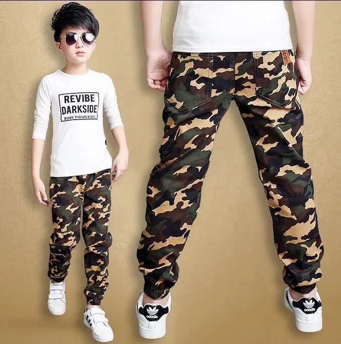 Camouflage Cotton Full Length Military Boys Cargo Pants For Boys