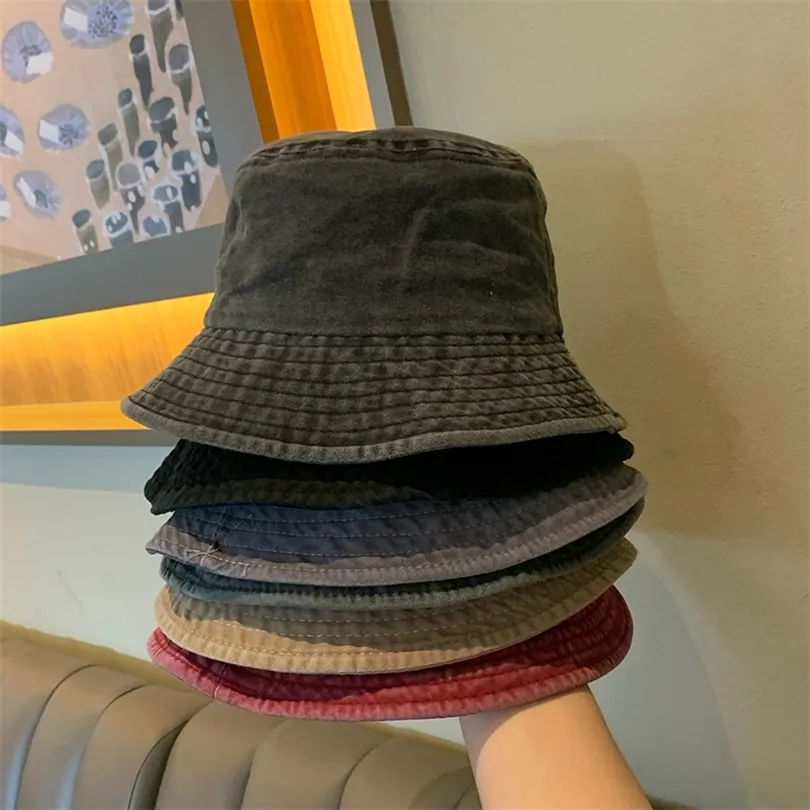 하라 주쿠 세탁 데님 면화 버킷 모자 디자이너 유니세 된 스트리트웨어 어부 모자 여성 힙합 유니렉스 모자 보닛 고로 220607