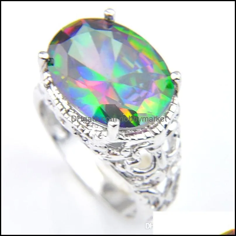 Luckyshine Women`s Wedding Rings Pendants Sets Oval Colored Natural Mystic Topaz 925 Silver Pendants Necklace Sets Free shippings