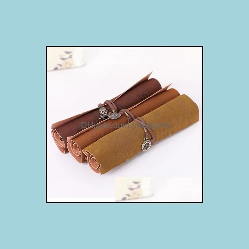 Hot Sale Retro Pirate Treasure Map Roll Up PU Leather Pencil Case Pen Bags Make Up Holder gift