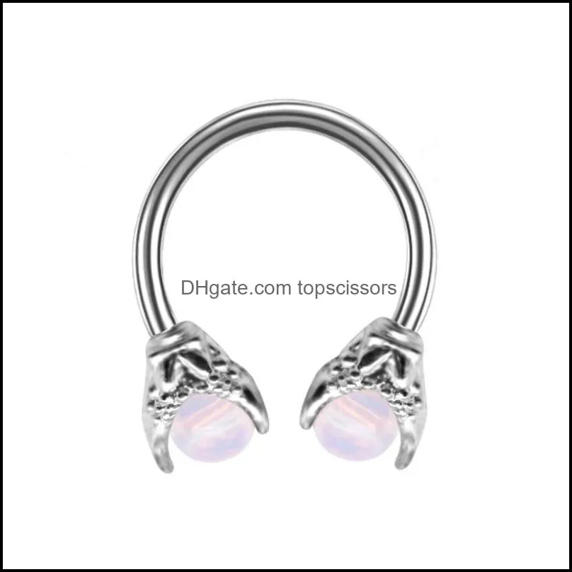 unisex dragon claw nose septum ring 316l stainless steel opal nose piercing hoop body jewelry for men and women