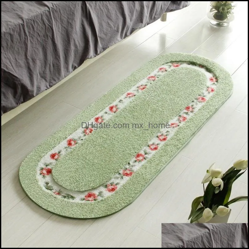 Embroidered Oval Floor Mat Nonslip Bath Mat Water Absorption Floor Rug Carpet for Bathroom Toilet Soft Bedroom Bathroom Doormat 220329