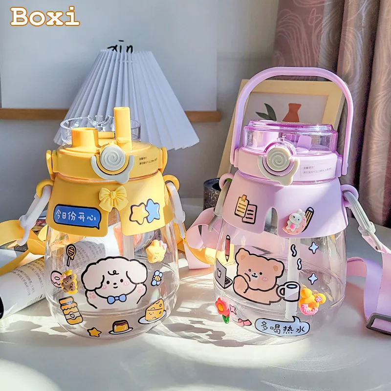 1300ml Kawaii Bubble Tea Straw Bottle for Girls Kids Summer Summer Cute Jumbo Big Bready Double Drink