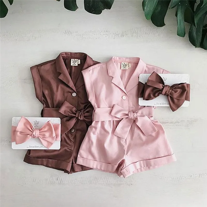 1-6Y Baby Girls Clothes Sleeveless Turn-down Collar One-Pieces Romper Solid Color Girls Jumpsuit Overalls Children Clothing 220525