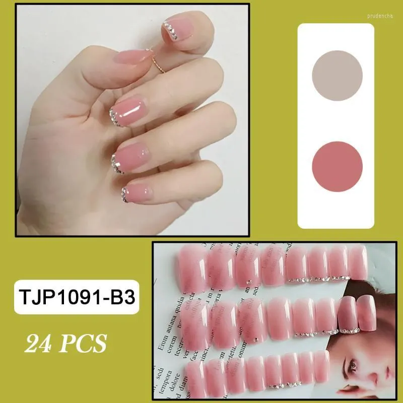 Faux ongles 24pcs court rose réutilisable presse à couverture complète pour femmes filles manucure salon bricolage art pointe SANA889 Prud22