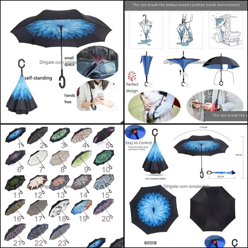 UV Protection Umbrella C-Hook Hands Folding Double Layer Inverted Chuva Umbrella Self Stand Inside Out Rain Windproof