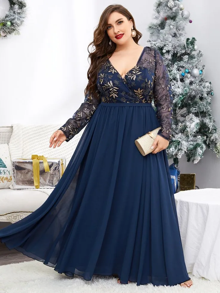 Navy blue prom dresses plus size hot sale
