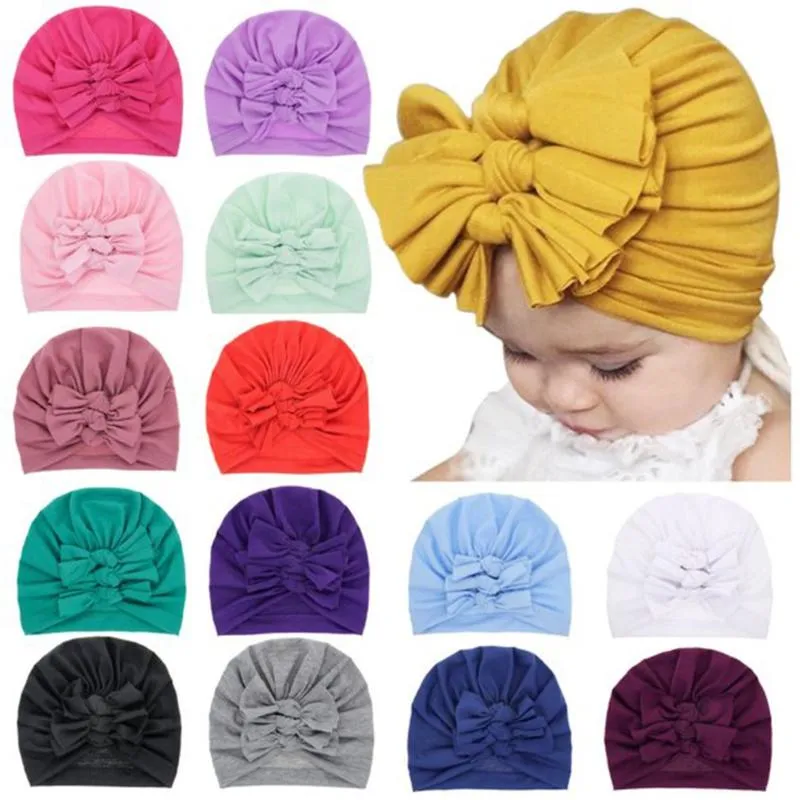 Caps Hats söta bågar Baby Girl Hat Turban Winter Autumn Soft Elastic Nylon Born Toddler Bonnet Girls Capcaps