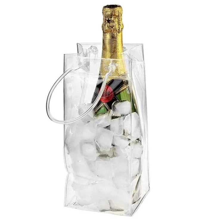 Beverage Bags Clear PVC Portable Wine Bottle Cooler Bag With Carry