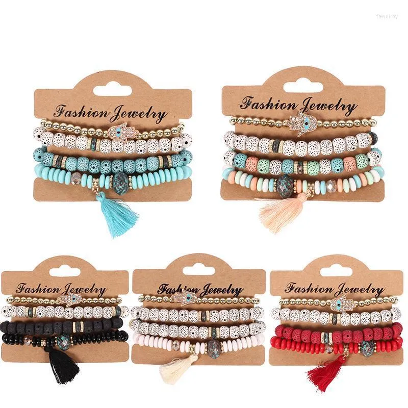 Beaded Strands Boho Jewelry Multilayer Armband Set för Women Beads Girl Charms Armband Style Hand Decoration Fawn22
