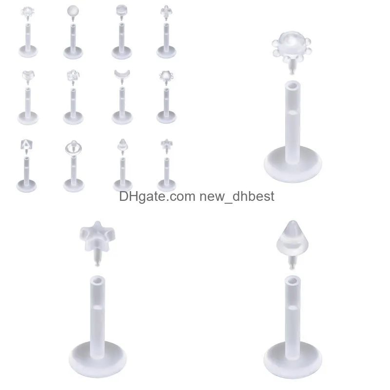 Navel Bell -knop Ringen Body Sieraden Piercing DH Beidien Acryl Transparant 12pcs Combinatie Set Lip Nail Human Punctuur Jlljmb