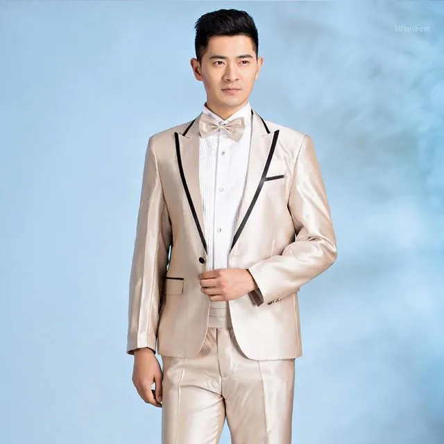 Herrenanzüge Blazers Brand Klassiker Champagner Silber Farbe Hochzeit für Männer Bühnensänger Kostüm Homme Slim Fit Smoking Jacke mit Hosen