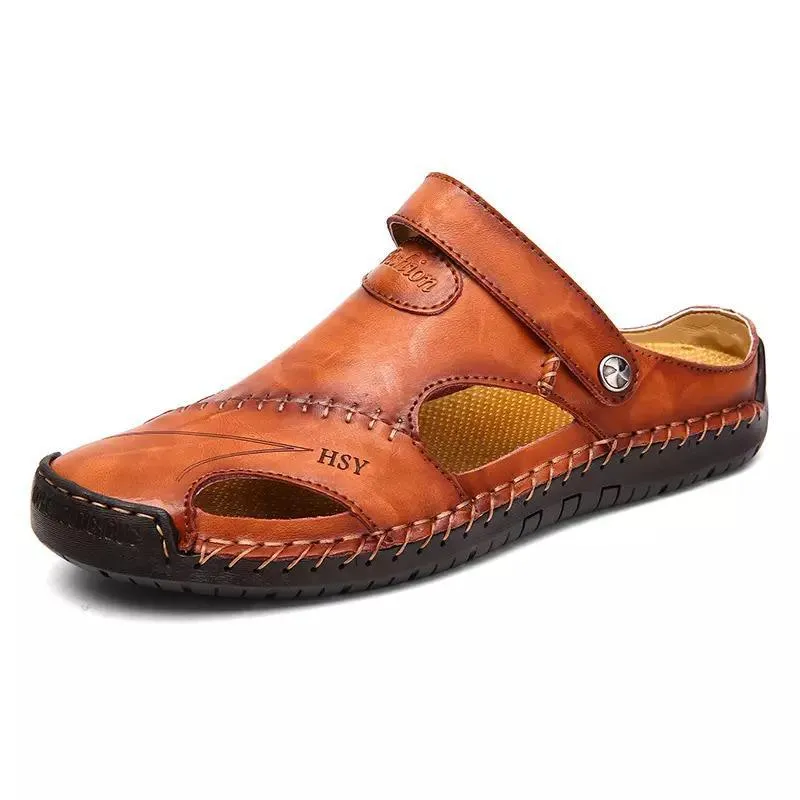 Сандалии летние мужские кожаные классические римские тапочки уличные кроссовки пляжные резиновые шлепанцы водные треккинговые сандалиисандалии