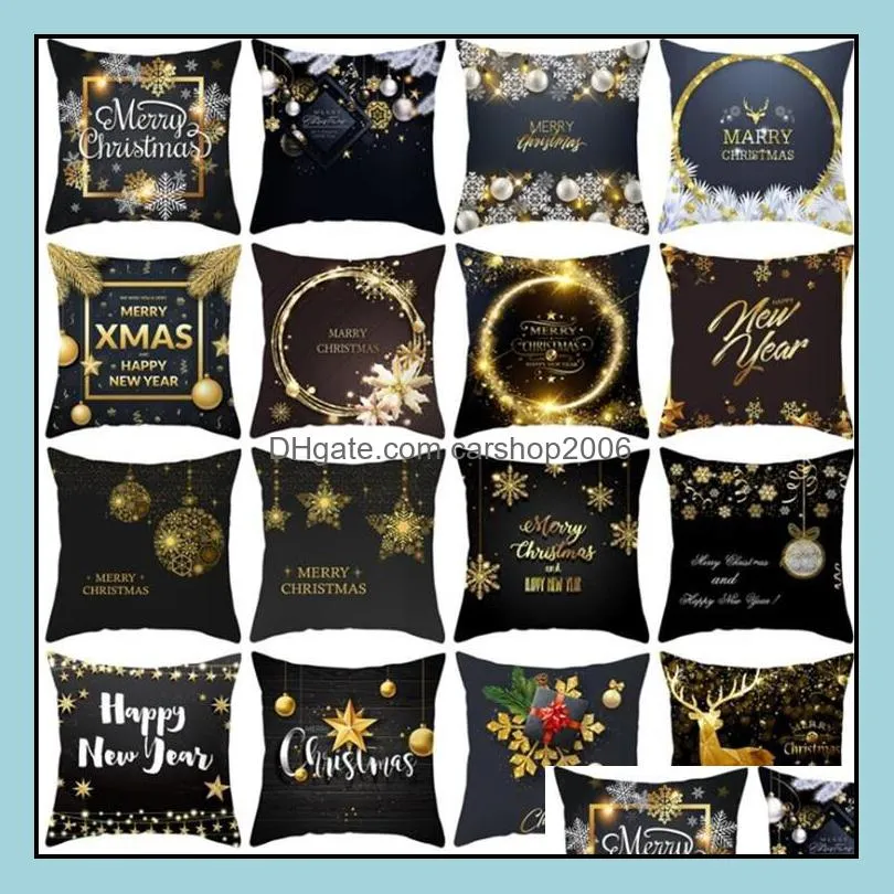 Pillow Case Bedding Supplies Home Textiles Garden Ll Taoup Gold Black Snowflake Merry Christmas Pillowcase Xmas Decor For Dhqtp