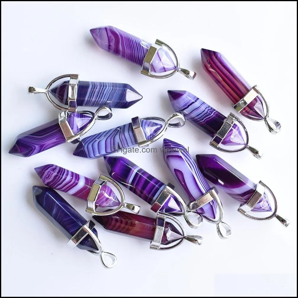 purple stripe onyx pillar shape point chakra charms pendants for jewelry making