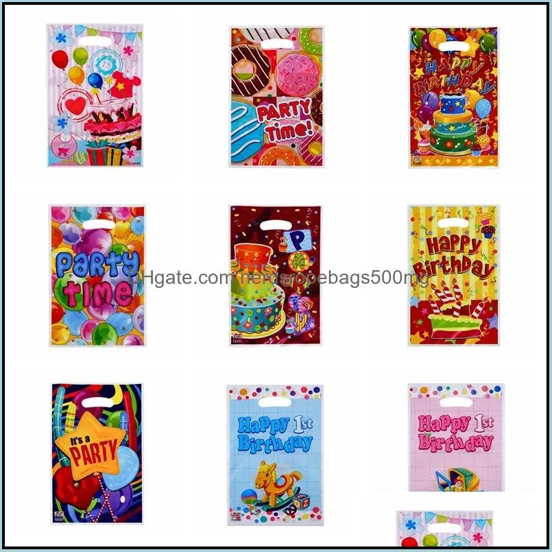 10pcs/lot 25*16cm/10*6inch Candy Bag Plastic Printed Cookie Bag Package Wedding Birthday Party Decor DIY Gift Packaging Pouch Child Loot Bags