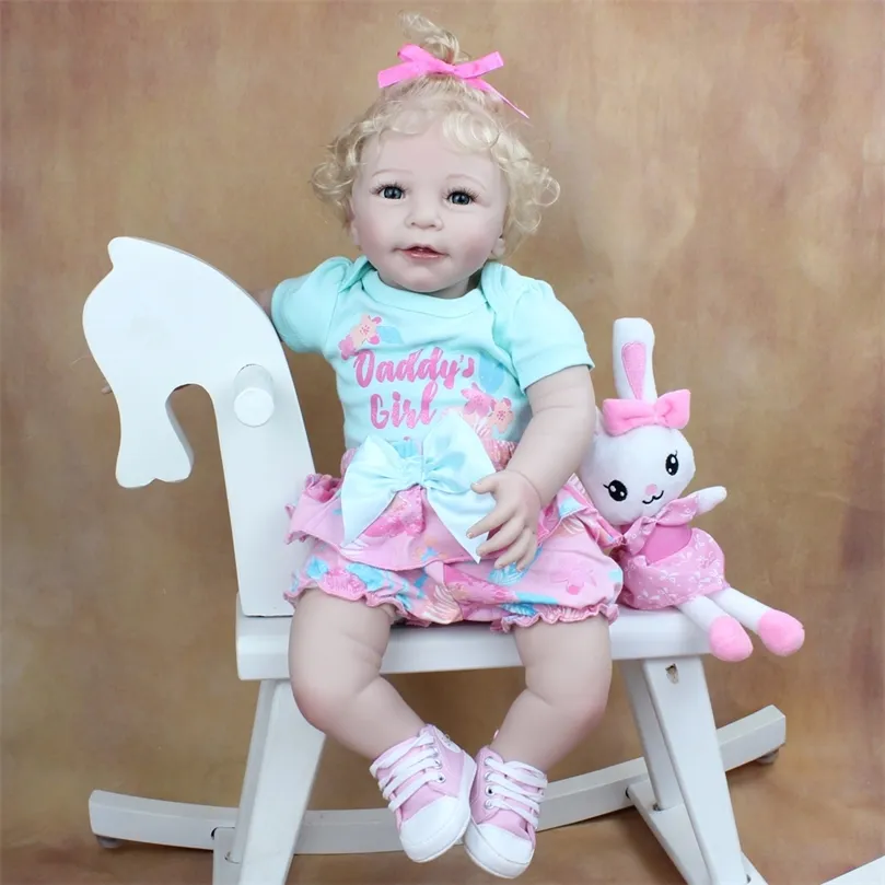 55 cm Soft silikonowy Reborn Baby Blonde Hair Girl Doll TOBILe Realistics 22 -calowa księżniczka Toddler Smiging Lisa Bebe 220505